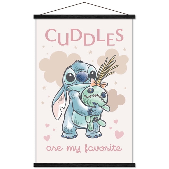 Disney Lilo and Stitch: Starry-Eyed - Cuddles Are My Favorite Wall Poster with Magnetic Frame, 22.375" x 34"