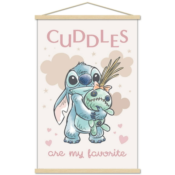 Disney Lilo and Stitch: Starry-Eyed - Cuddles Are My Favorite Wall Poster with Magnetic Frame, 22.375" x 34"