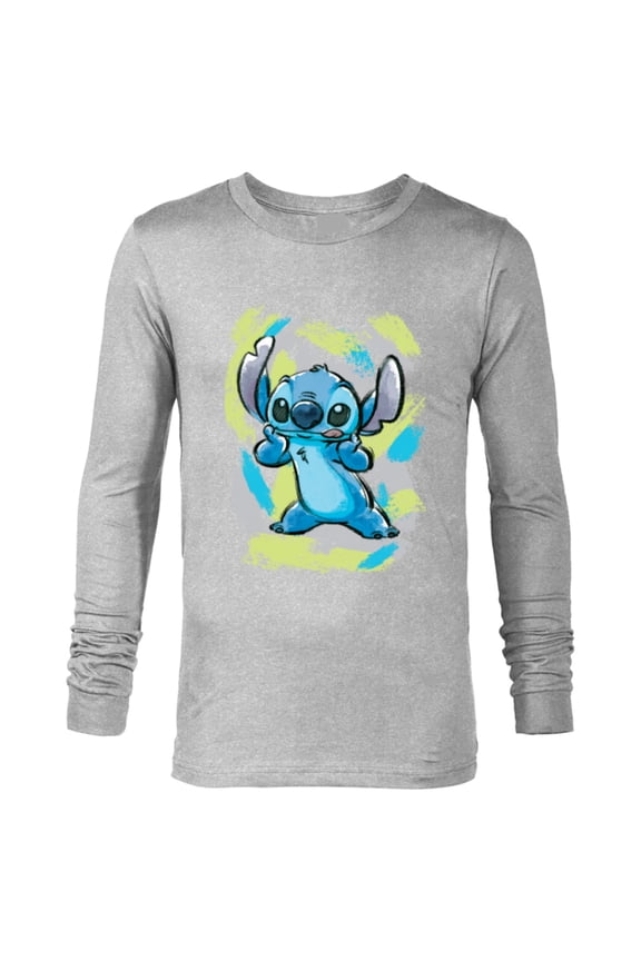 Lilo and Stitch Watercolor Brushstrokes - Long Sleeve T-Shirt for Men - Customized-Athletic Heather