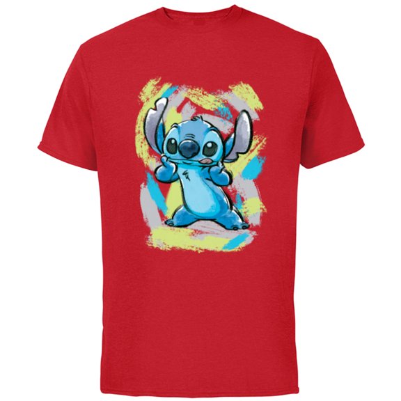 Disney Lilo and Stitch Watercolor Brushstrokes - Short Sleeve Cotton T-Shirt for Adults - Customized-Red