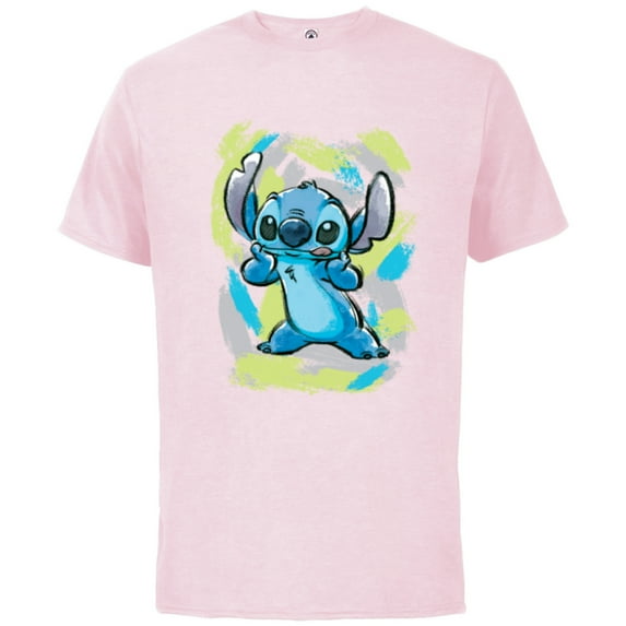 Disney Lilo and Stitch Watercolor Brushstrokes - Short Sleeve Cotton T-Shirt for Adults - Customized-Soft Pink