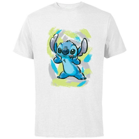 Disney Lilo and Stitch Watercolor Brushstrokes - Short Sleeve Cotton T-Shirt for Adults - Customized-White