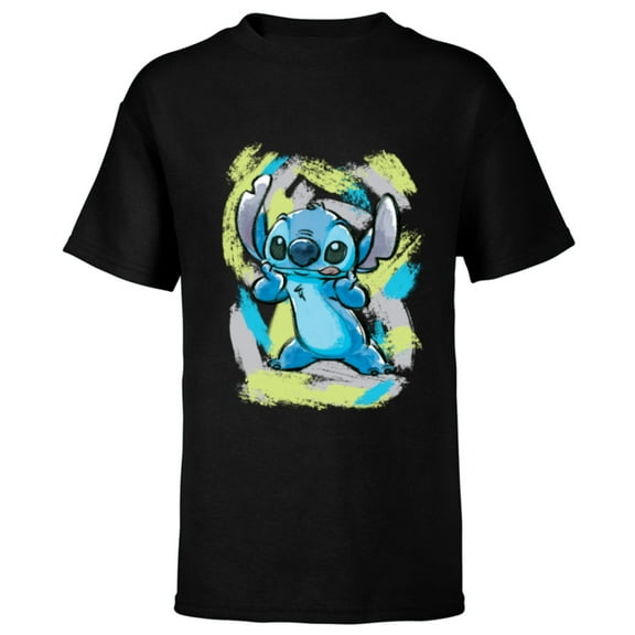 Disney Lilo and Stitch Watercolor Brushstrokes - Short Sleeve T-Shirt for Kids - Customized-Black