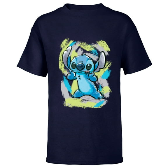 Disney Lilo and Stitch Watercolor Brushstrokes - Short Sleeve T-Shirt for Kids - Customized-Navy