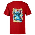 thumbnail image 1 of Disney Lilo and Stitch Watercolor Brushstrokes - Short Sleeve T-Shirt for Kids - Customized-Red, 1 of 5