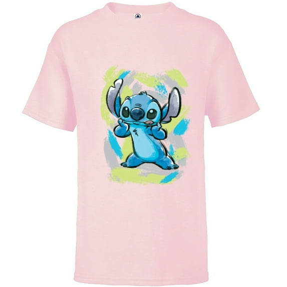Disney Lilo and Stitch Watercolor Brushstrokes - Short Sleeve T-Shirt for Kids - Customized-Soft Pink