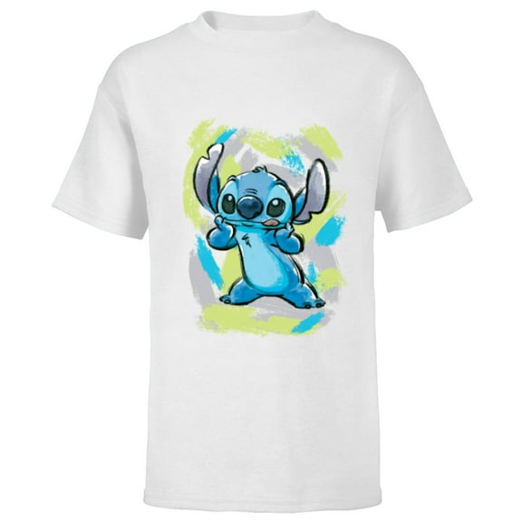 Disney Lilo and Stitch Watercolor Brushstrokes - Short Sleeve T-Shirt for Kids - Customized-White
