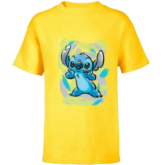 Disney Lilo and Stitch Watercolor Brushstrokes - Short Sleeve T-Shirt for Kids - Customized-Yellow