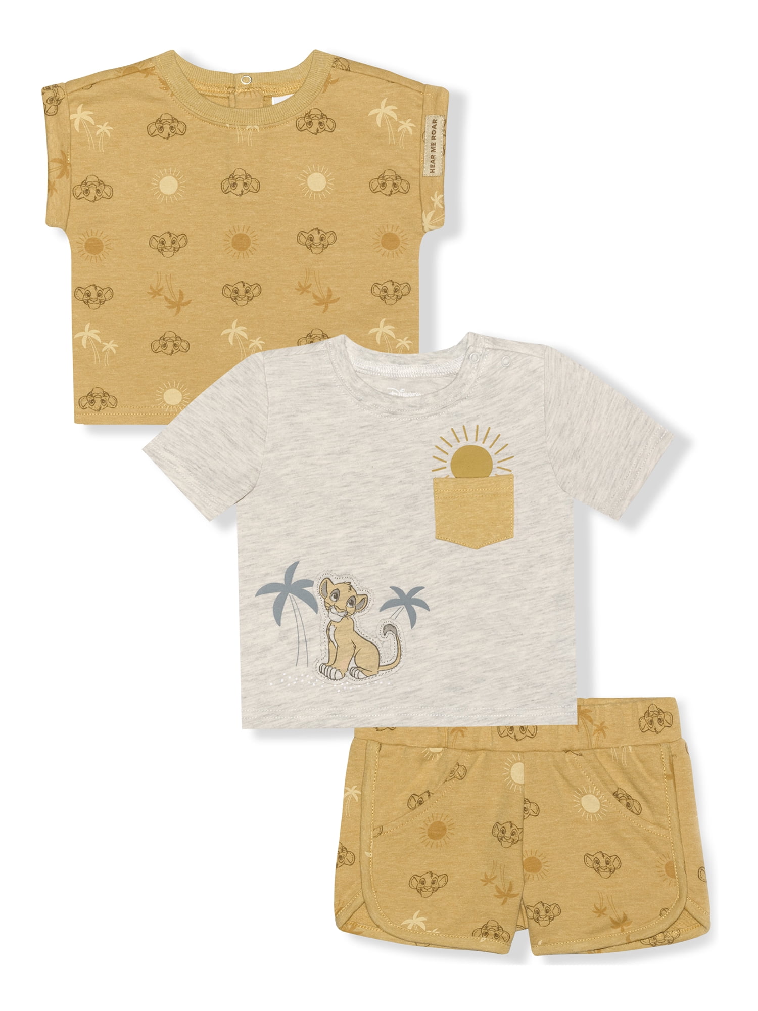 Disney Lion King Baby Boy Short Sleeve Short Set, 3 Piece Outfit Set, 0/324 Months