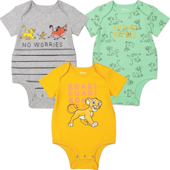 Disney Lion King Infant Baby Boys 3 Pack Bodysuits Newborn to Infant
