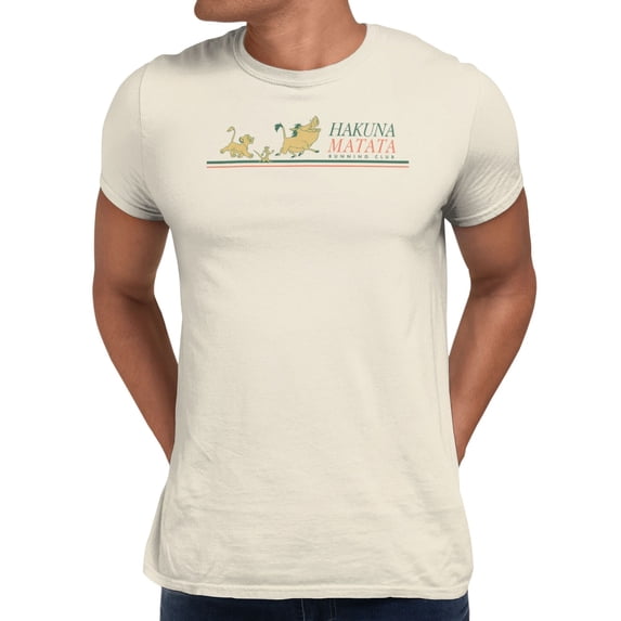 Disney Lion King Men's Hakuna Matata Running Club Stripes T-Shirt (Natural, S-XXXL)