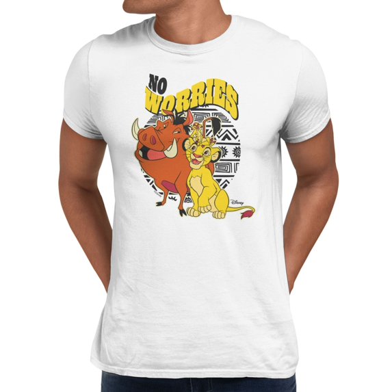 Disney Lion King Men's No Worries Group Tribal Circle T-Shirt (Bright White, S-XXXL)