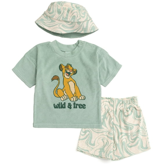 Disney Lion King Simba T-Shirt Shorts and Bucket Sun Hat 3 Piece Outfit Set Newborn to Infant