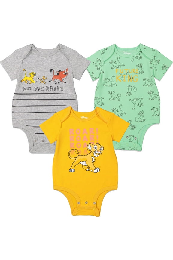 Lion King Newborn Baby Boys 3 Pack Bodysuits Newborn to Infant