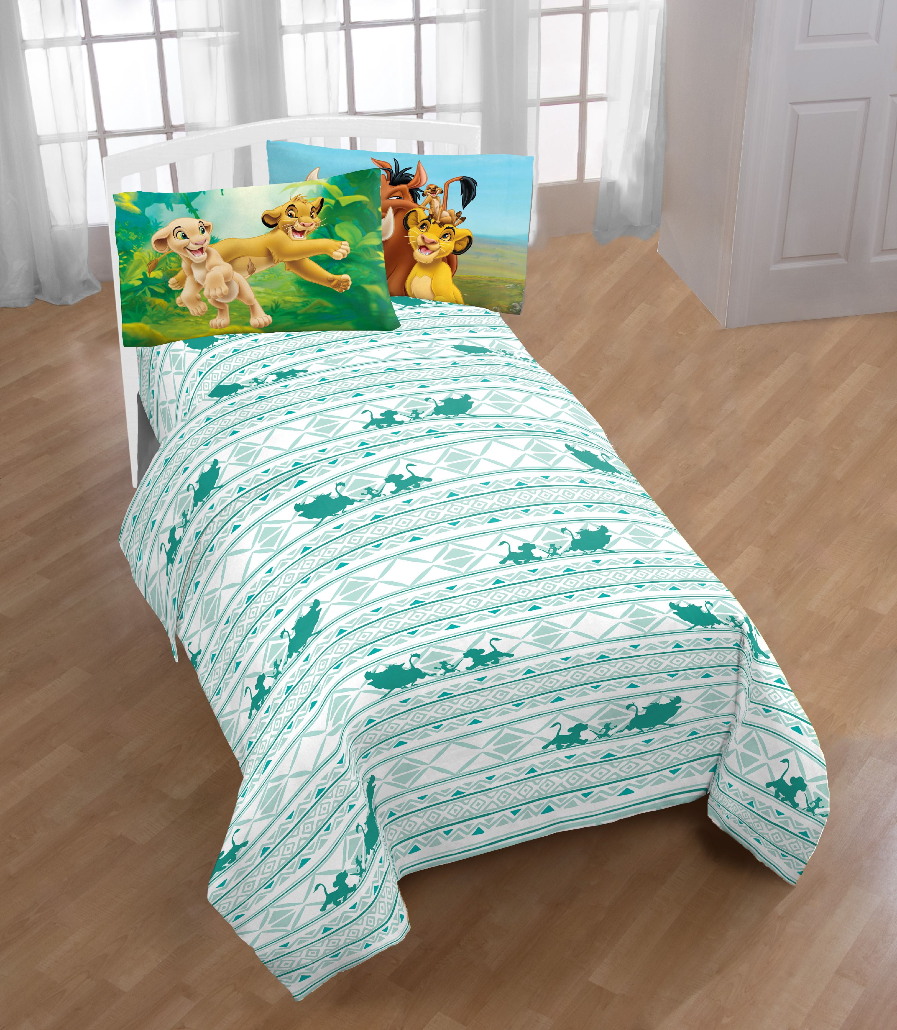 Disney Lion King Printed Green/White Kids Sheet Set w/ Reversible Pillowcase