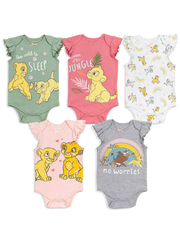 Disney Lion King Simba Nala Newborn Baby Girls 5 Pack Bodysuits Newborn to Infant