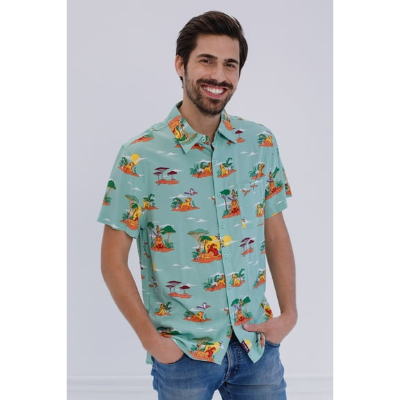 Disney Lion King Simba Nala Timon Matching Family Hawaiian Button Down Shirt Mens Sizes Small