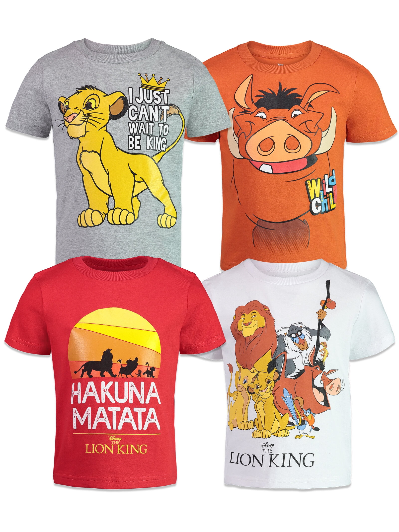 Disney Lion King Simba Nala Timon Toddler Boys 4 Pack T Shirts Infant to Big Kid