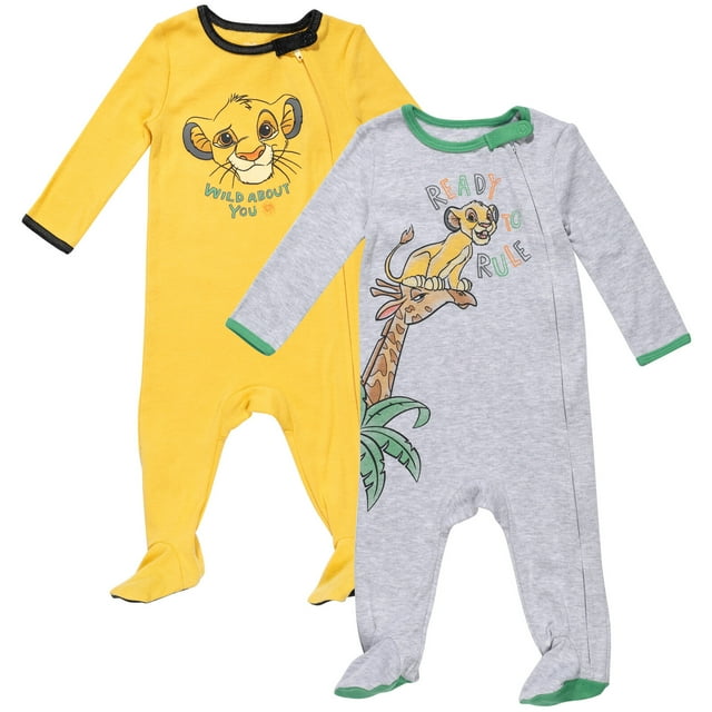 Disney Lion King Simba Newborn Baby Boys 2 Pack Zip Up Snap Sleep N