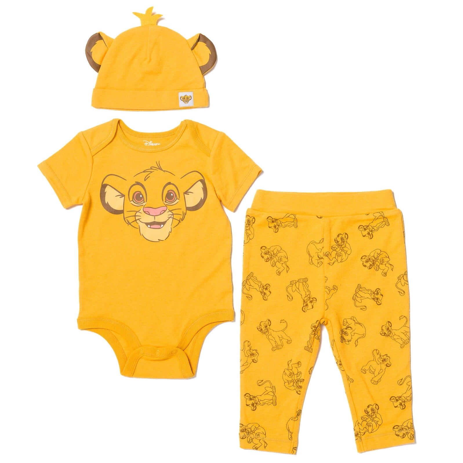 Disney Lion King Simba Newborn Baby Boys Bodysuit Pants and Hat 3 Piece Outfit Set Newborn to Infant