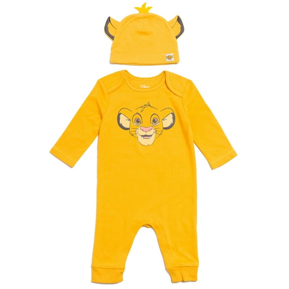 Disney Lion King Simba Newborn Baby Boys Snap Cosplay Coverall and Hat Newborn to Infant