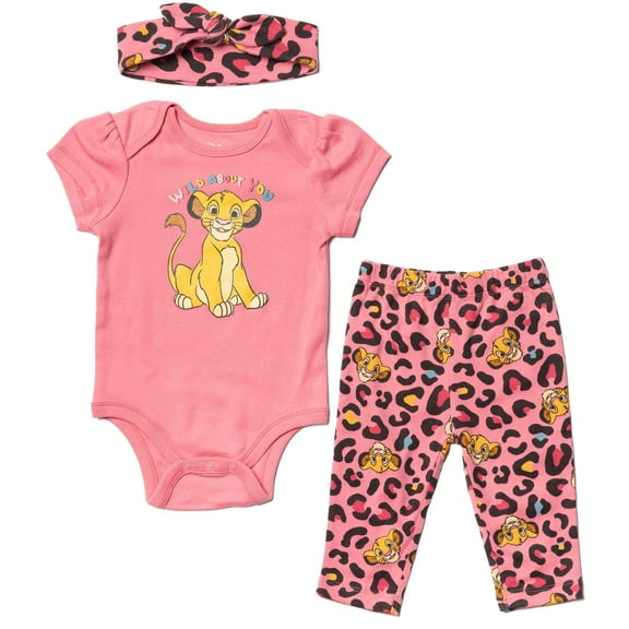 Disney Lion King Simba Newborn Baby Girls Bodysuit Pants and Headband 3 Piece Outfit Set Newborn to Infant