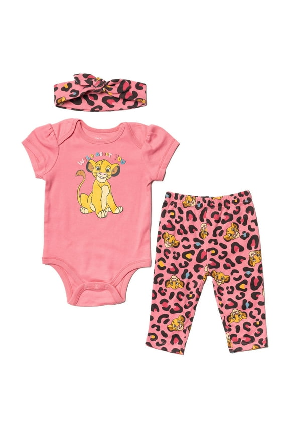 Lion King Simba Newborn Baby Girls Bodysuit Pants and Headband 3 Piece Outfit Set Newborn to Infant