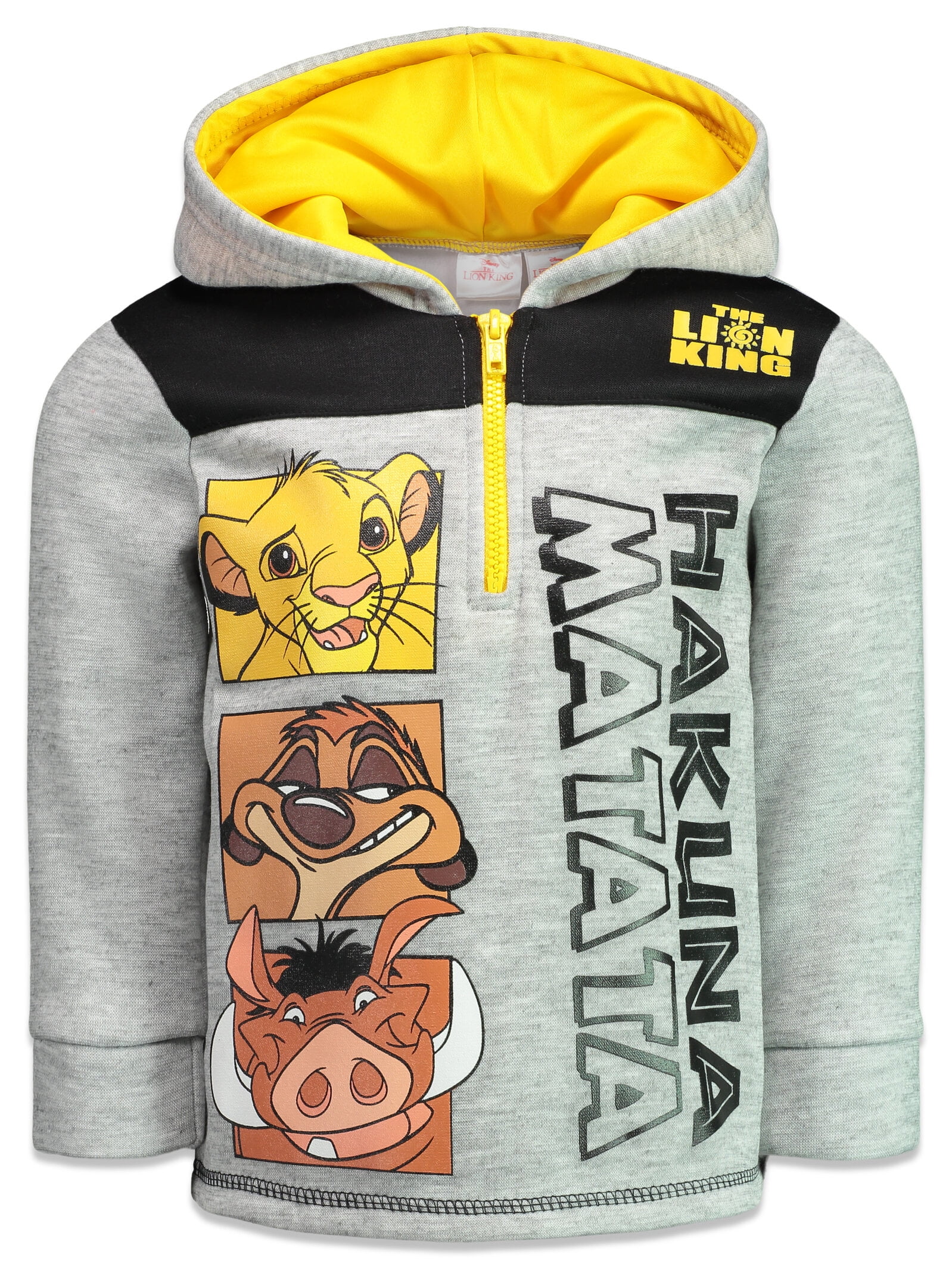 Disney Lion King Simba Pumbaa Timon Toddler Boys Half-Zip Hoodie Grey ...