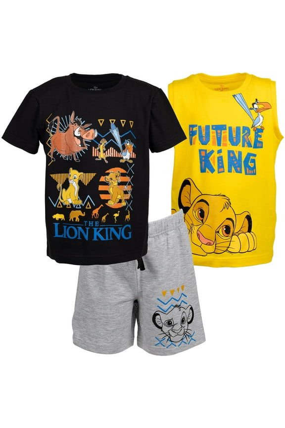 Lion King Simba Timon Pumbaa Big Boys T-Shirt Tank Top and French Terry Shorts 3 Piece Outfit Set Toddler to Big Kid