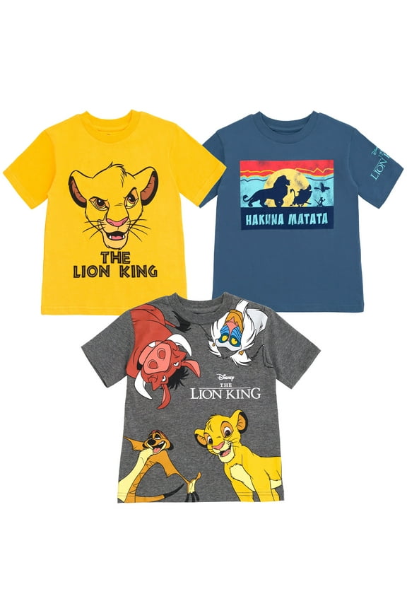 Lion King Simba Timon Pumbaa Little Boys 3 Pack T-Shirts Toddler to Big Kid
