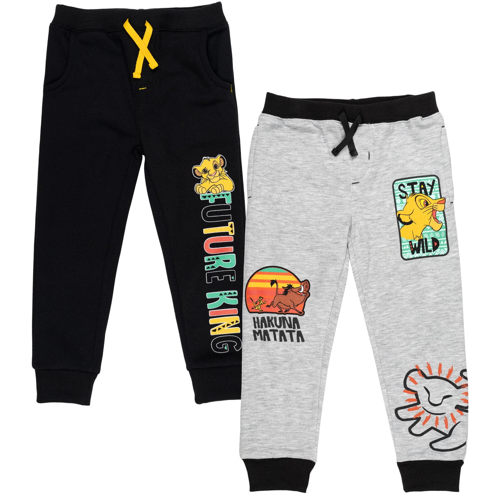 Disney Lion King Simba Timon Pumbaa Little Boys Fleece 2 Pack Pants Toddler to Big Kid