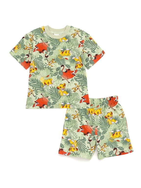 Lion King Little Boys' 2-Piece T-Shirt and Shorts Set Sage Green Simba