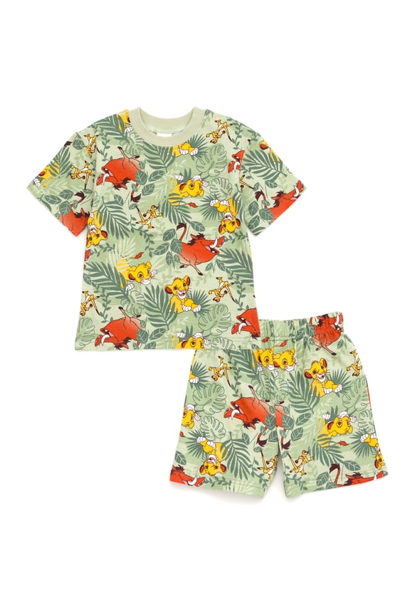 Lion King Little Boys' 2-Piece T-Shirt and Shorts Set Sage Green Simba