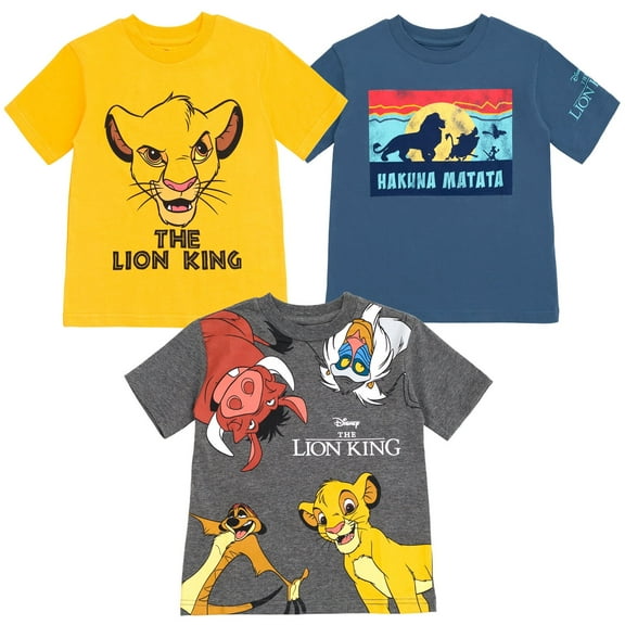 Disney Lion King Simba Timon Pumbaa Toddler Boys 3 Pack T-Shirts Toddler to Big Kid