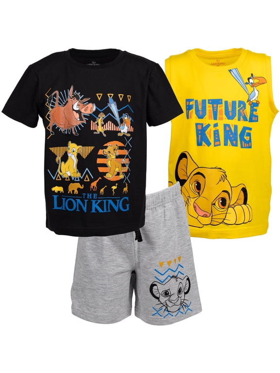 Lion King Simba Timon Pumbaa Toddler Boys T-Shirt Tank Top and French Terry Shorts 3 Piece Outfit Set Toddler to Big Kid