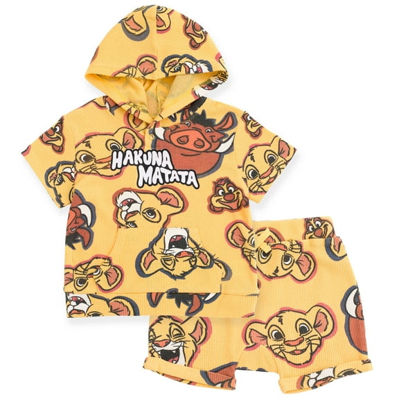 Disney Lion King Simba Timon Pumbaa Waffle Knit Pullover Hoodie and Shorts Newborn to Toddler