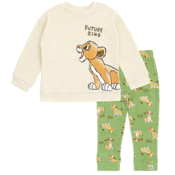 Disney Lion King Simba Waffle Knit Drop Shoulder Sweatshirt and Jogger Pants Outfit Set Newborn to Toddler