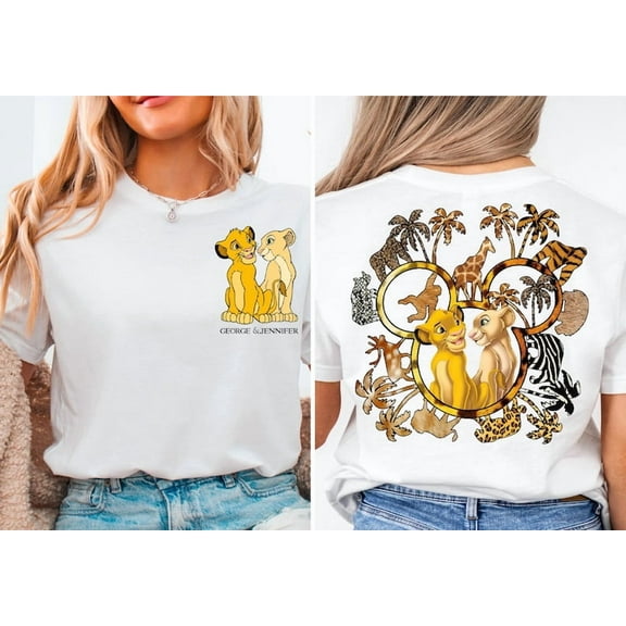 Disney Lion King Simba and Nala 2Sdide T-Shirt, Disney Honeymoon Shirt, Disney Trip Tee,white color,size M
