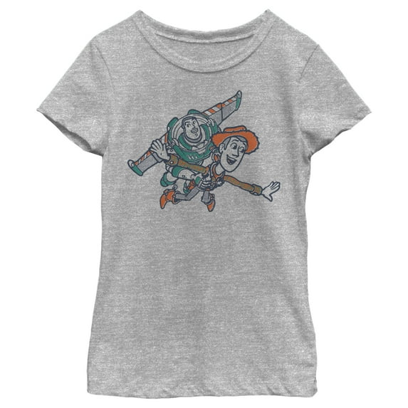 Disney Little, Big Pixar Toy Story Come Fly with Me Girls Short Sleeve Tee Shirt X-Large Athletic Heather