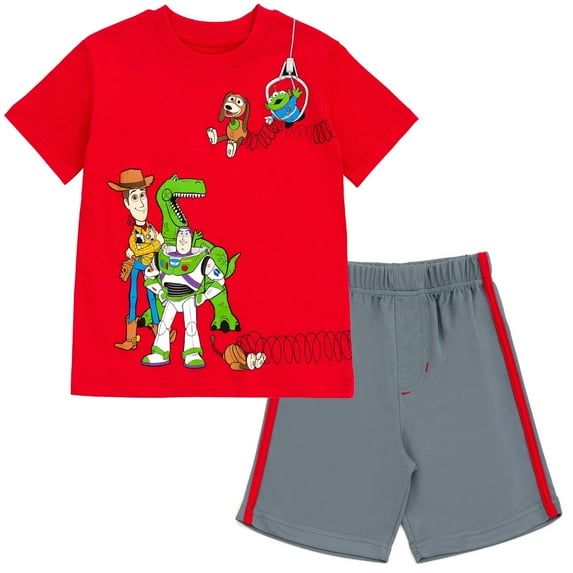 Disney Little Boy's Short Sleeve Toy Story Cartoon Print T Shirt Mesh Shorts Outfit Set