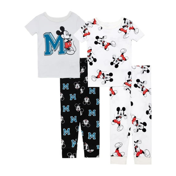 Disney Little Boys' Mickey 4-Piece Cotton Pajama Set, M for Mickey, 4T
