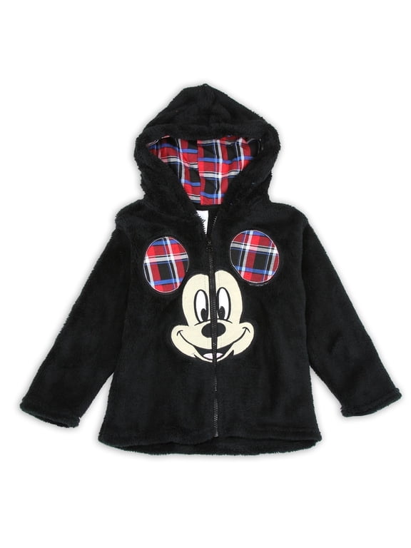 Little Boys' Toddler Mickey Mouse Plush Zip Hoodie Jacket 3T Black