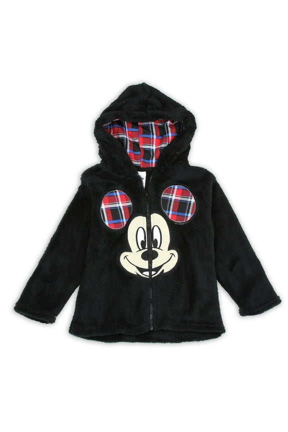 Little Boys' Toddler Mickey Mouse Plush Zip Hoodie Jacket 3T Black