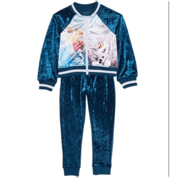 Disney Little Girl's 2 Pc Frozen Velvet Jacket & Jogger Pants Blue Size 4
