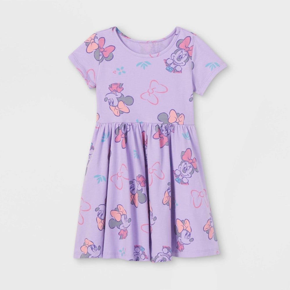 Disney Little Girl's Adorable Purple Minnie Mouse Short Sleeve Dress