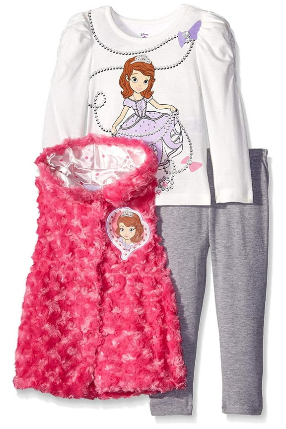 Disney Little Girls' 3 Piece Sofia Vest and Legging Set, Pink, 4T