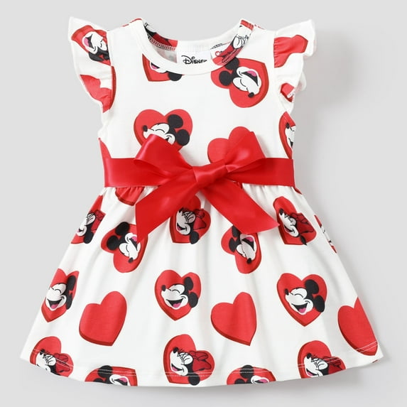 Disney Little Girls Dresses Mickey Minnie Love Heart Bowknot Ruffle Party Dress Outfits Gift Size 3M-5Y