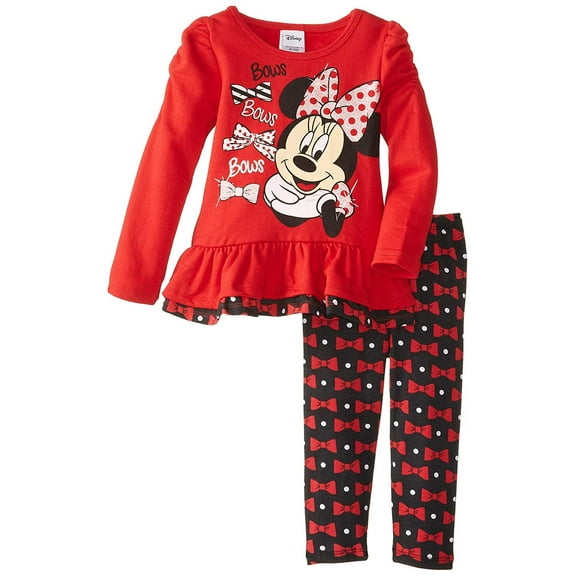 Disney Little Girls' Minnie Mouse 2 Piece Bow Fleece Legging Set, Chinese Red, 6