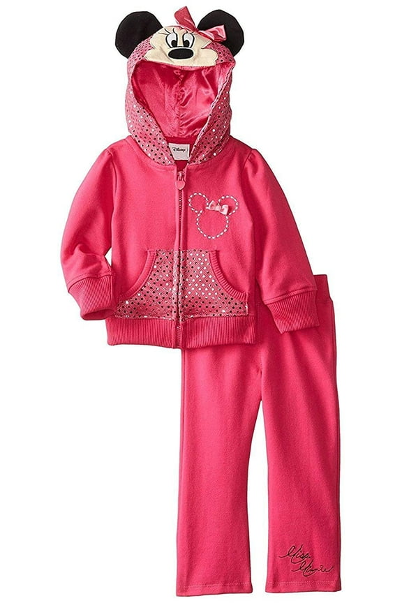 Little Girls' Minnie Mouse 2 Piece French Terry Hoodie Set, Charm Peony 2T