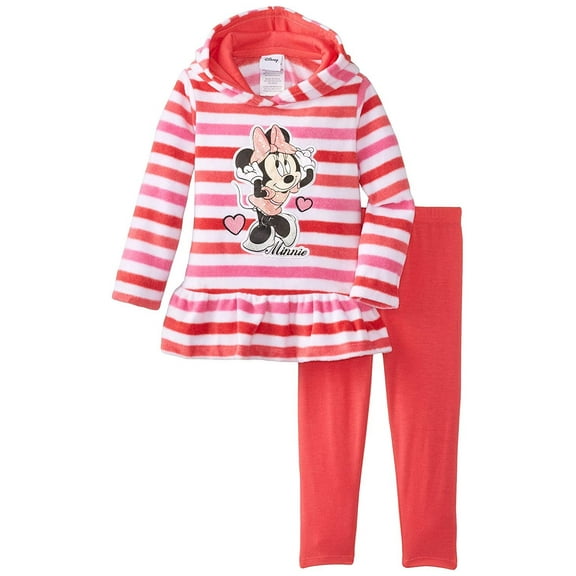 Disney Little Girls' Minnie Mouse 2 Piece Stripe Fleece Set, Pink, 2T